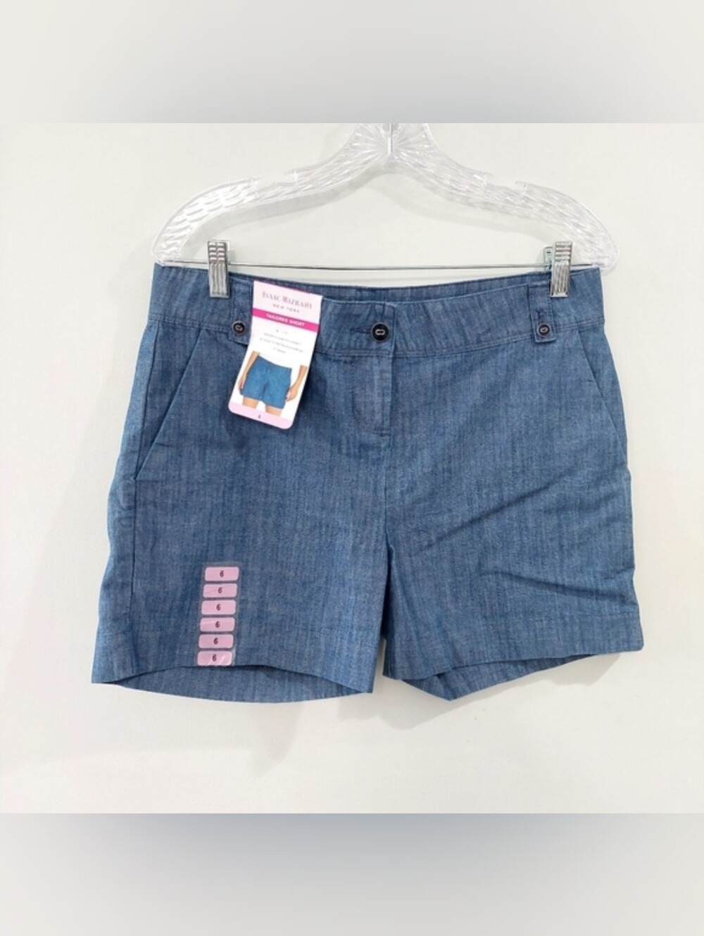 Isaac Mizrahi tailored shorts size 6 indigo chambray 5 inch inseam 10 inch Rise